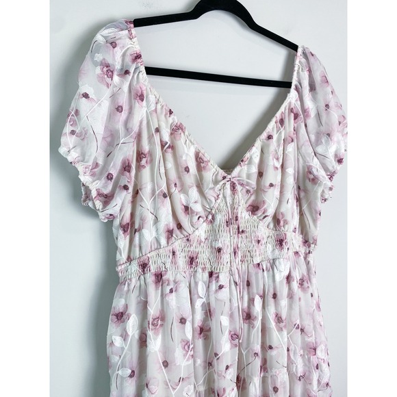 Arula Claire Floral Tiered Maxi Dress 2X Pink Puff Sleeve Coquette Romantic Cute - Picture 4 of 12